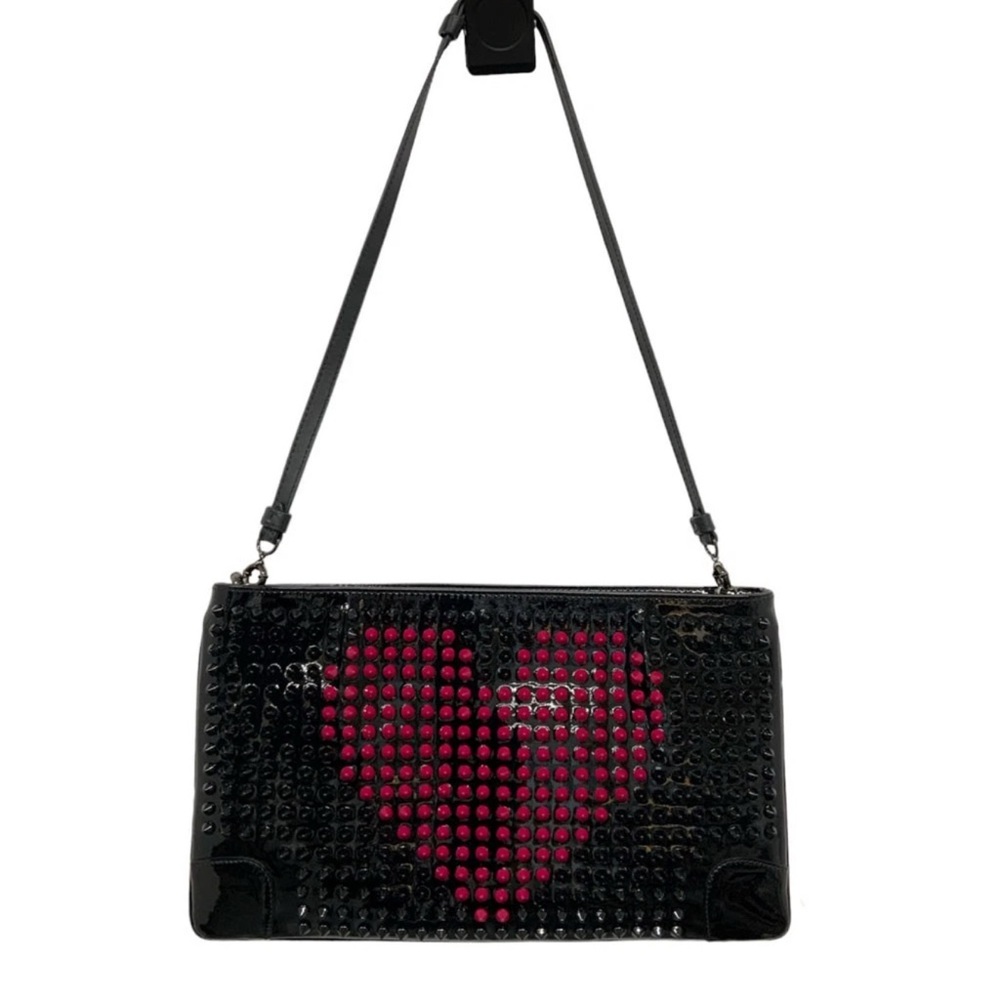 Christian Louboutin Crossbody Spiked Heart Patent Leather Ruby Posh Clutch Bag - Picture 8 of 16
